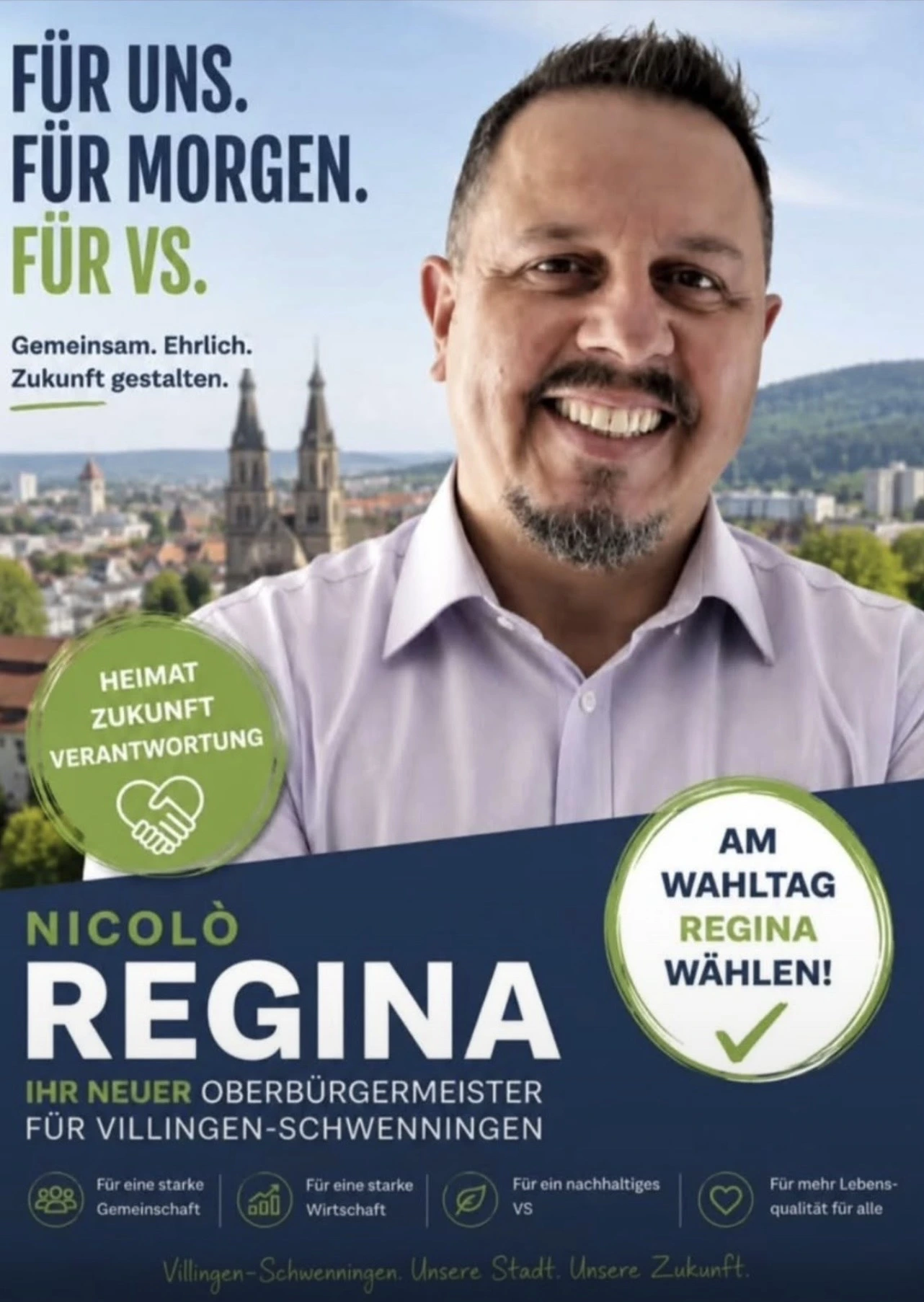 Wahlplakat von Nicolò Regina zur Oberbürgermeisterwahl 2026 in Villingen-Schwenningen